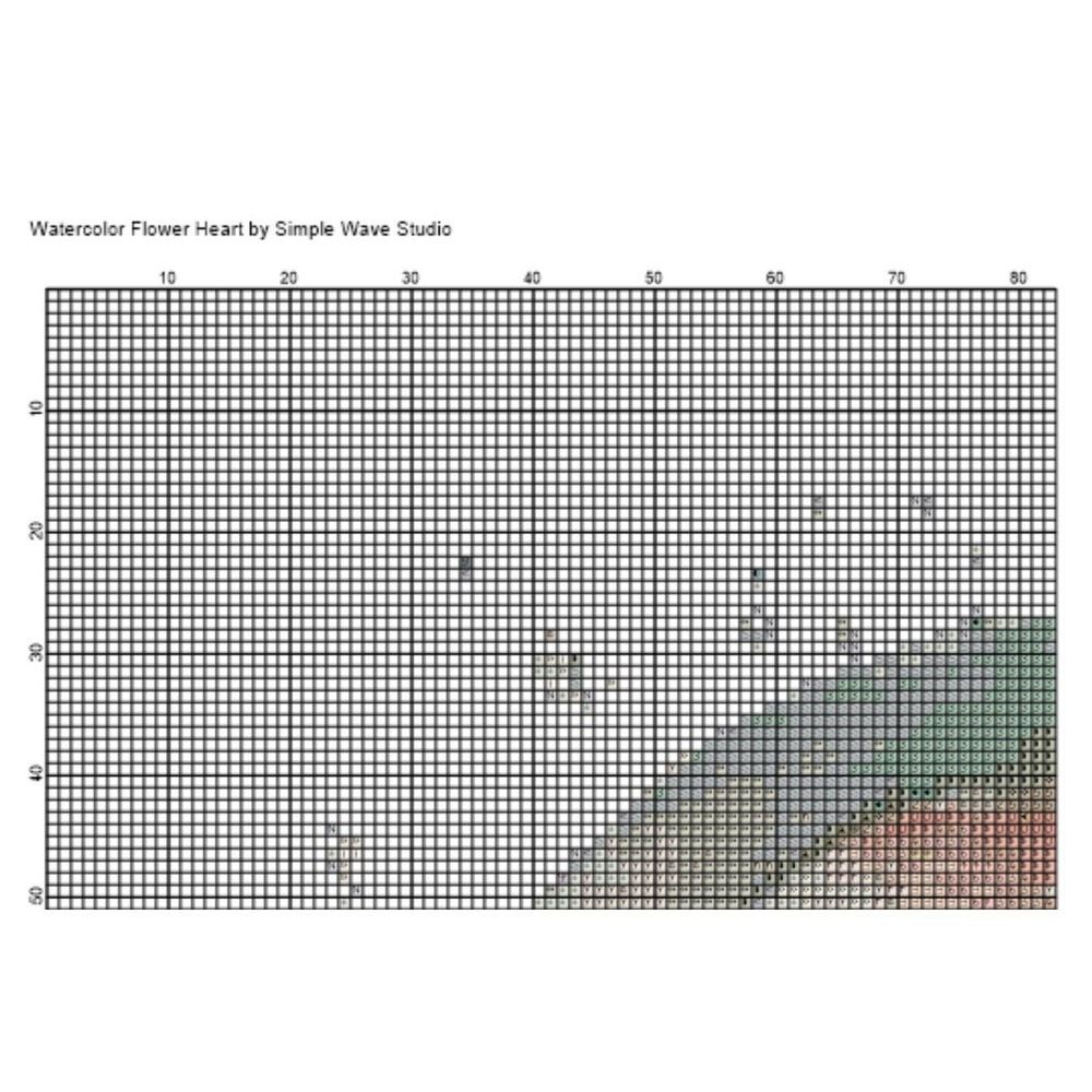 Heart and Wildflower Flowers Counted Cross Stitch‎ Pattern Chart - Picture 5 of 6